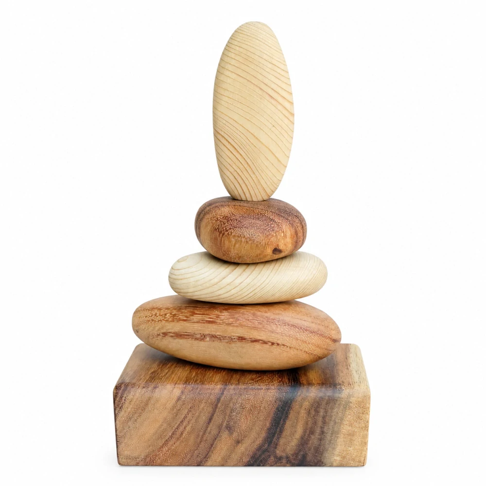 Dřevěné kameny - zen balanční skulptura